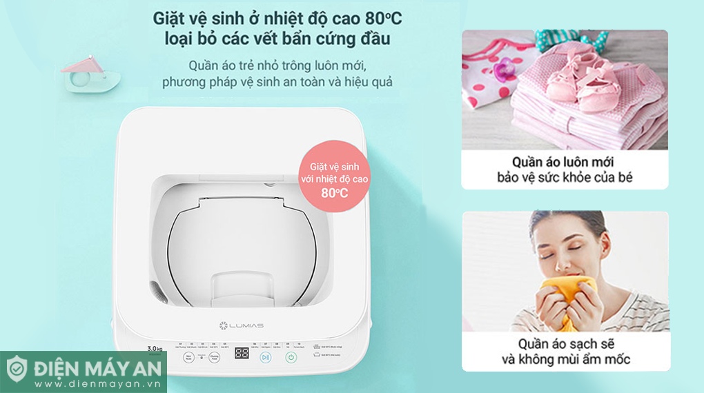 Máy giặt mini nhiệt độ cao Lumias 3 kg WS040WH